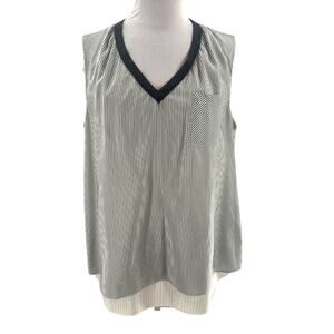Brunello Cucinelli Striped Sleeveless Top silk sz XL rhinestone v neck